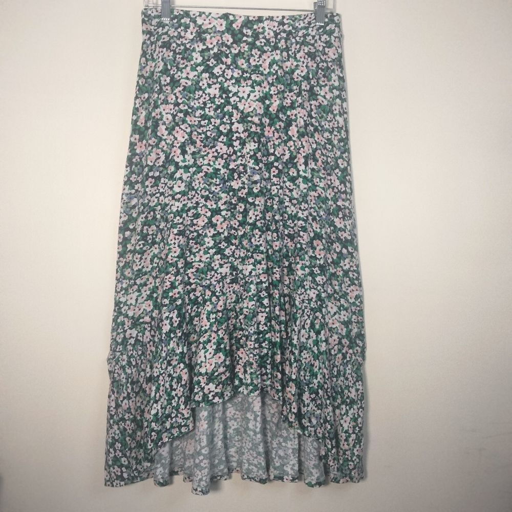 Talbots Floral Skirt Maxi High-Low Flounce Medium